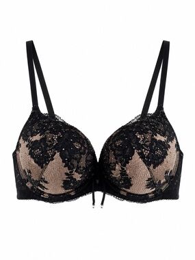 NWOT Victoria's Secret Bombshell Black Lace Bra with Nude Underlay